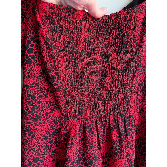 Leith Red Black Spatter Print Square Neck Long Sleeve Midi Dress  Size 1X $150 - Picture 10 of 16